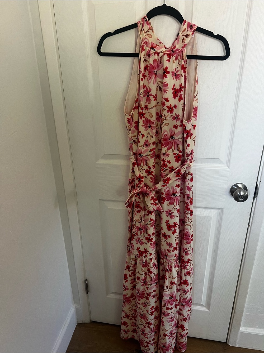 Pink Lily Floral Halter Maxi Dress in Cream, Pink and Red